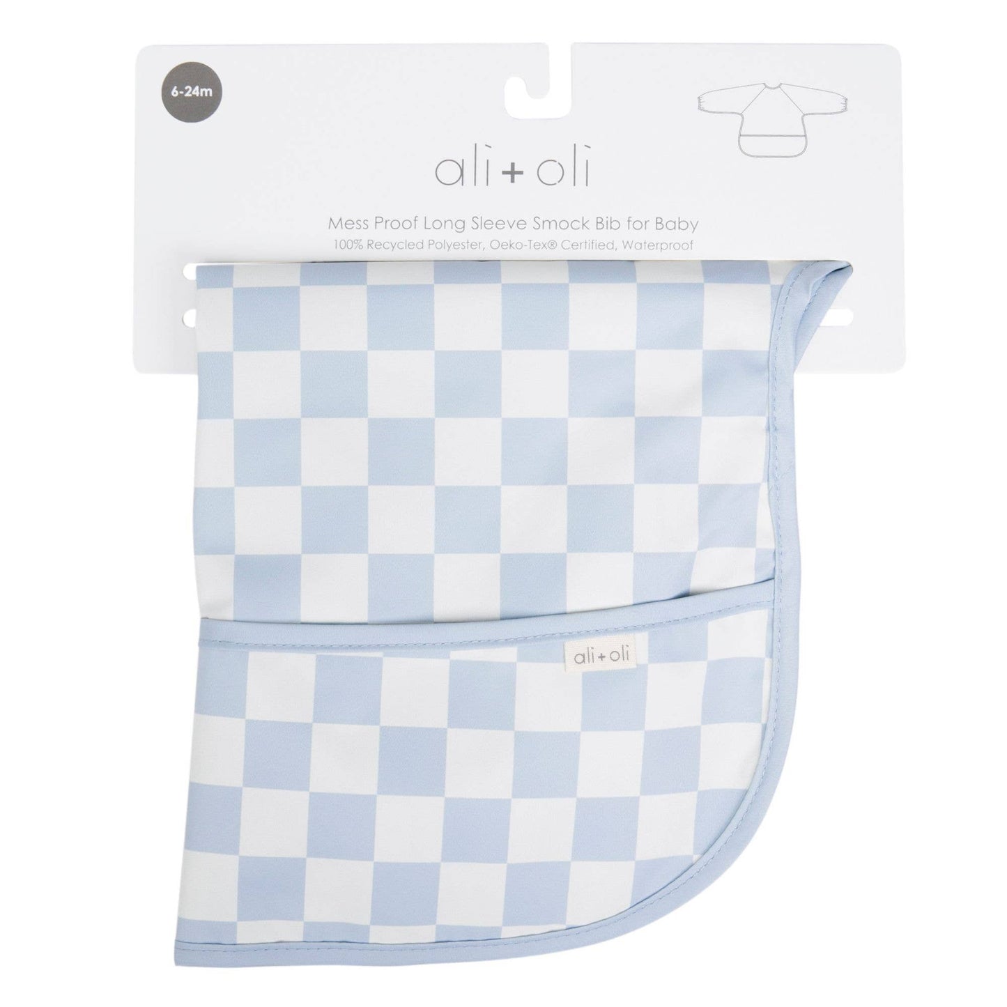 Ali+Oli - Smock Bib for Baby & Toddler Short Sleeve (Blue Checkers)