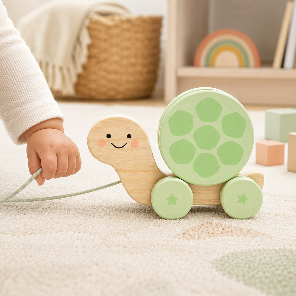 Pearhead - Turtle Wooden Pull Toy, Rattle Shell, Baby or Toddler Toy