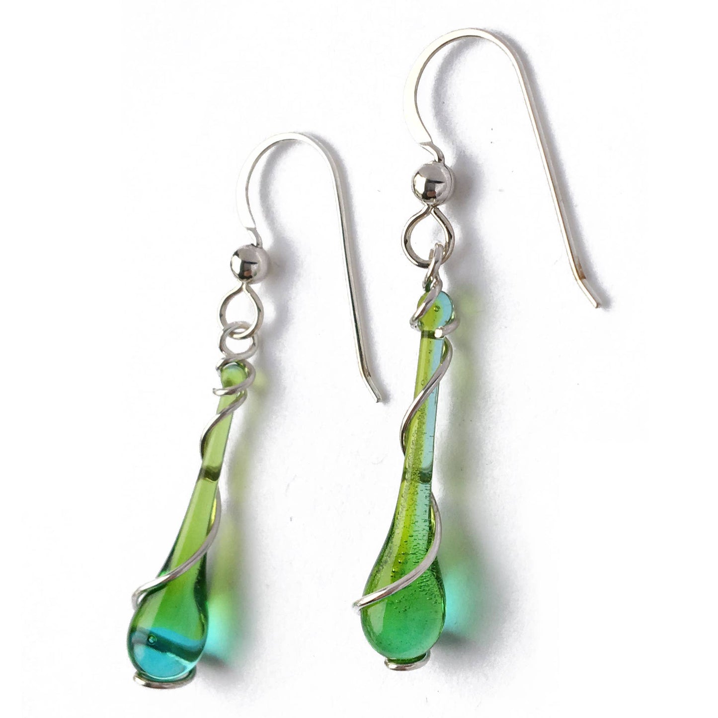 Sundrop Jewelry - Colorful Glass Teardrop Earrings with Recycled Silver Spiral