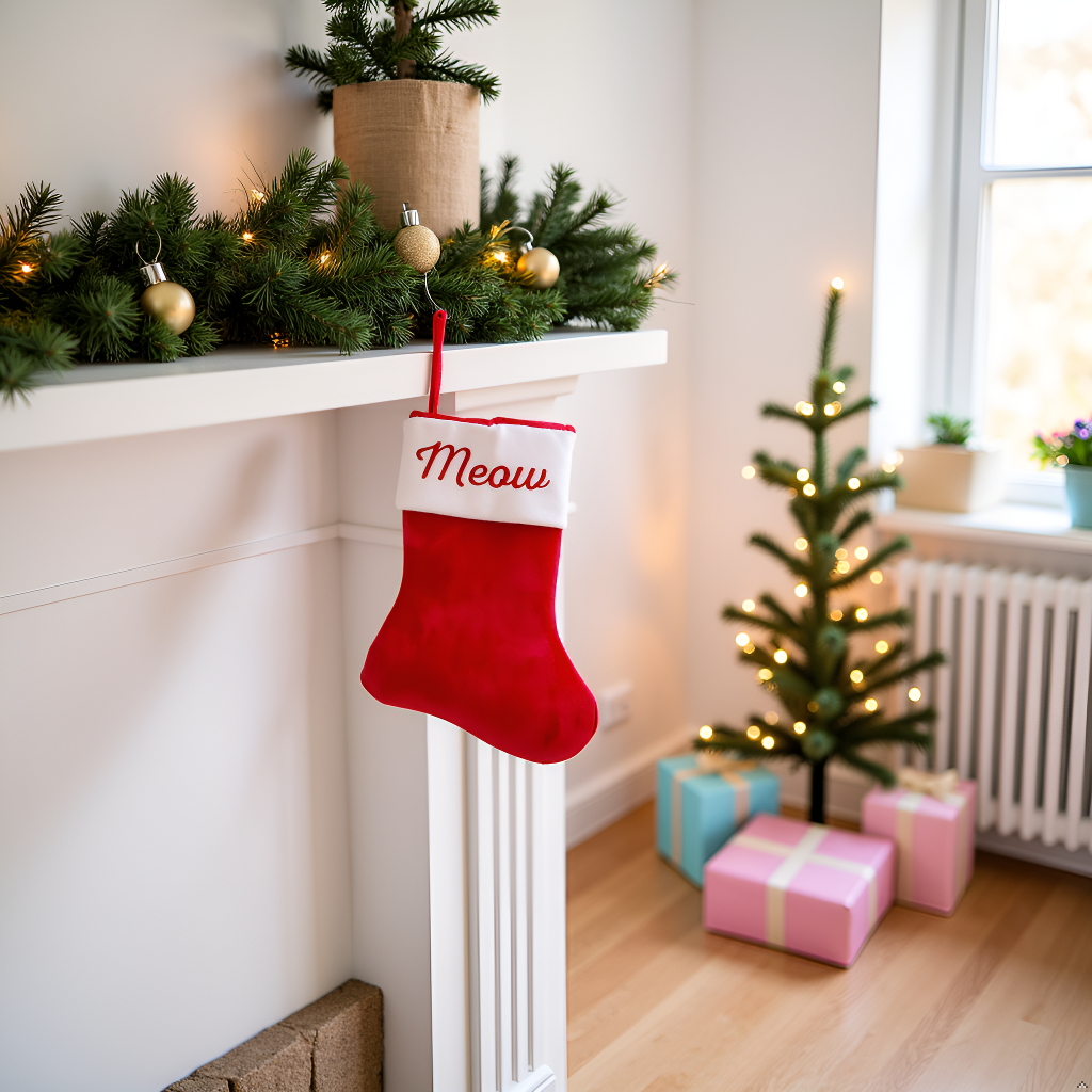 Pearhead - Meow Cat Christmas Stocking, Holiday Pet Owner Gift