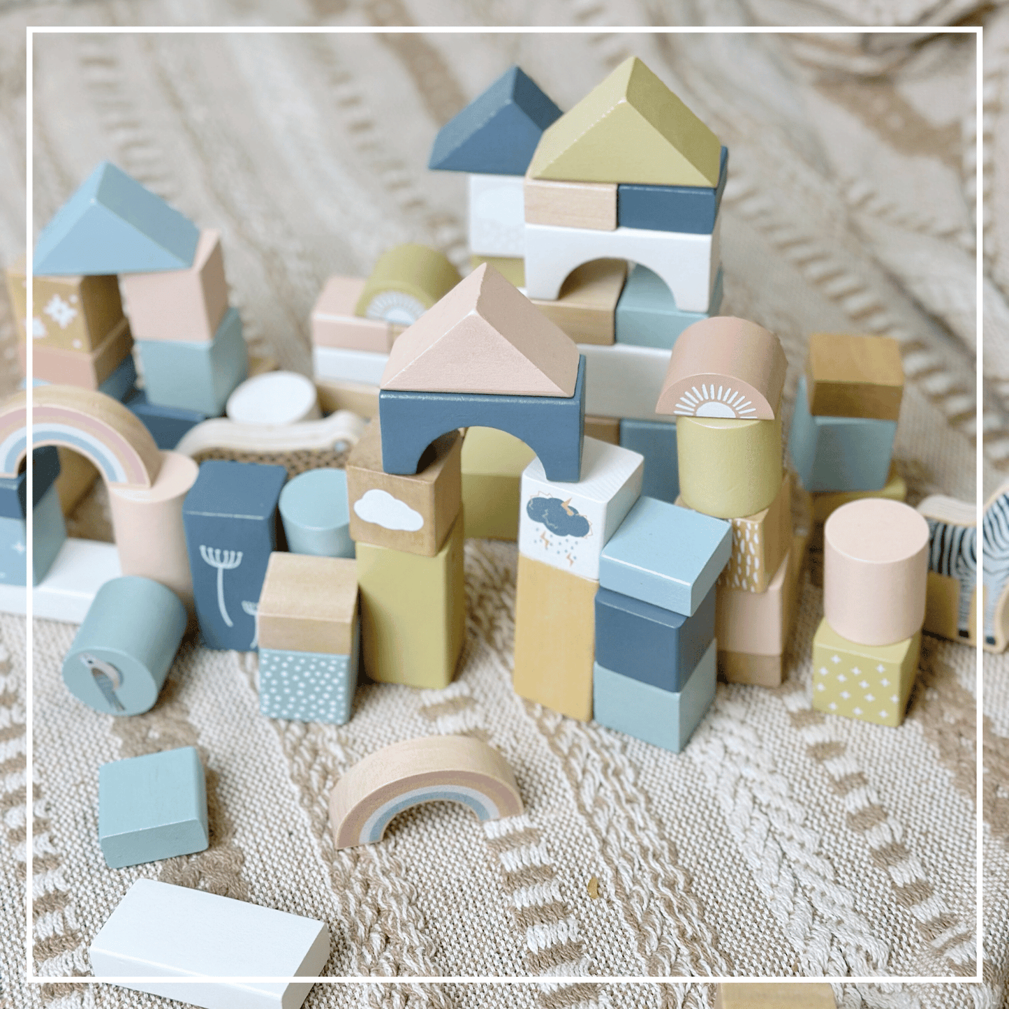 Wooden Safari Building Blocks - Set 70pc Natural Wood 2+