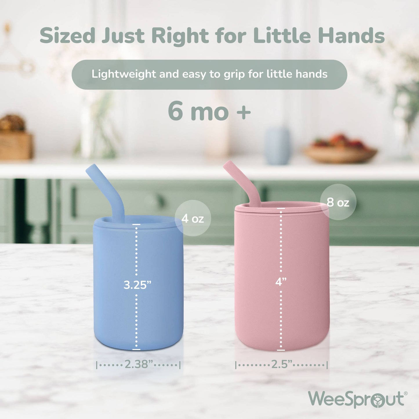 WeeSprout - Silicone Toddler Straw Cups – 4 oz, Set of 2
