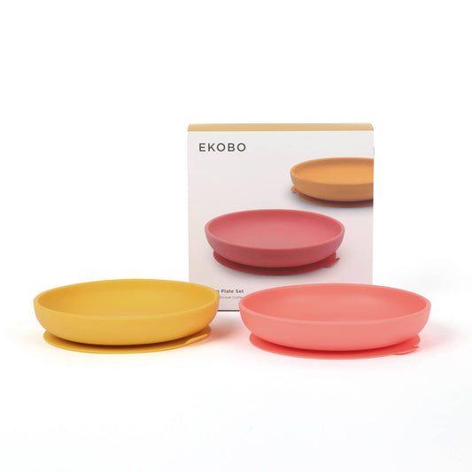 Silicone Suction Baby Plate Set - Coral / Mimosa