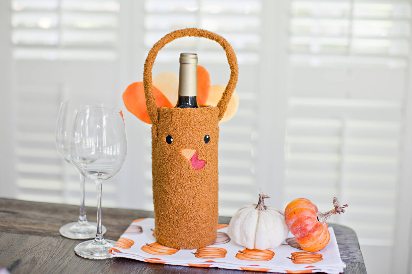 Pearhead - Turkey Sherpa Wine Bottle Gift Bag, Hostess Gift