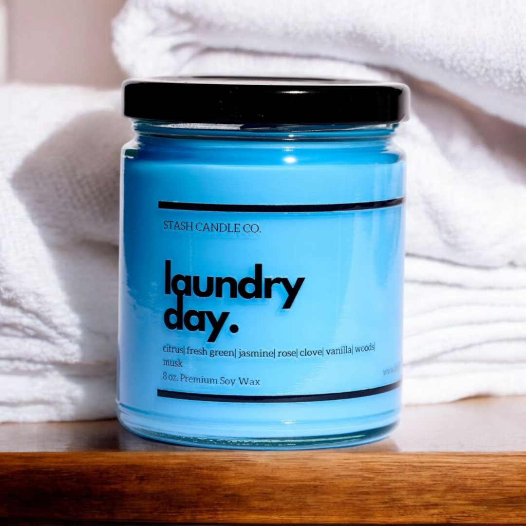 Stash Candle Co. - Laundry Day Candle, 8oz., Fresh Linen Scent, 40hr Burn Time
