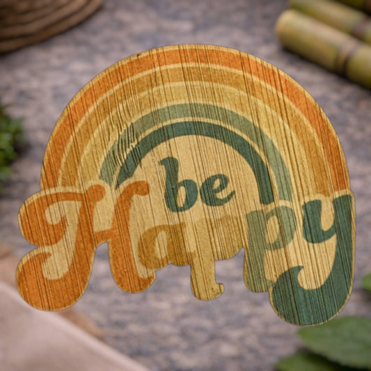 Bamboo Wood Stickers - Be Happy Rainbow