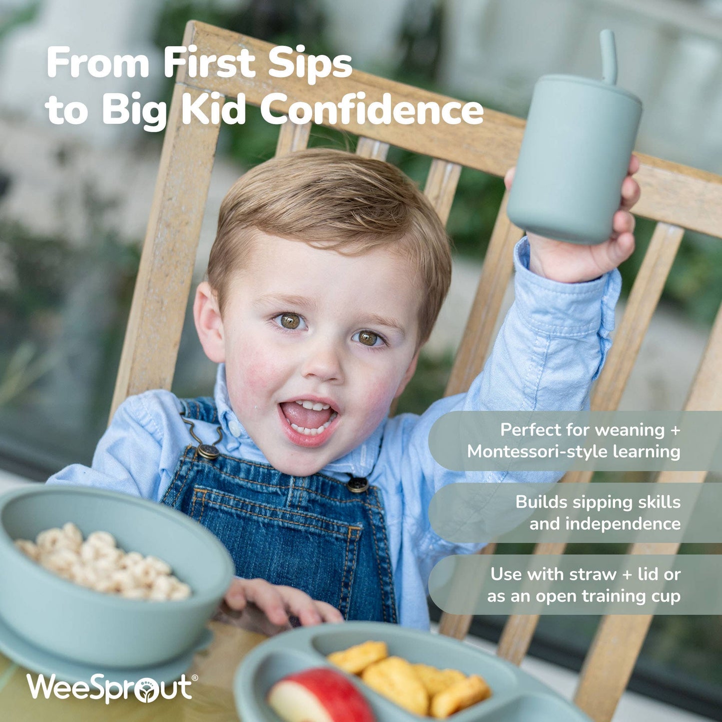 WeeSprout - Silicone Toddler Straw Cups – 4 oz, Set of 2