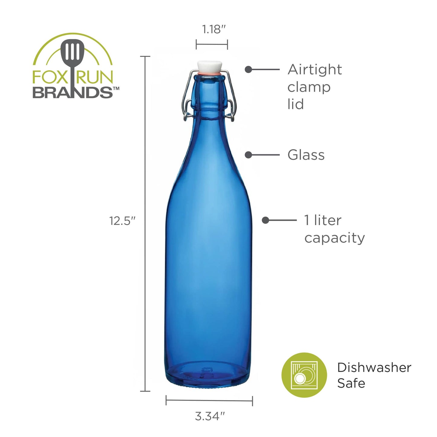 Fox Run Brands - Fox Run Blue Flip Top Glass Bottle, 1 Liter