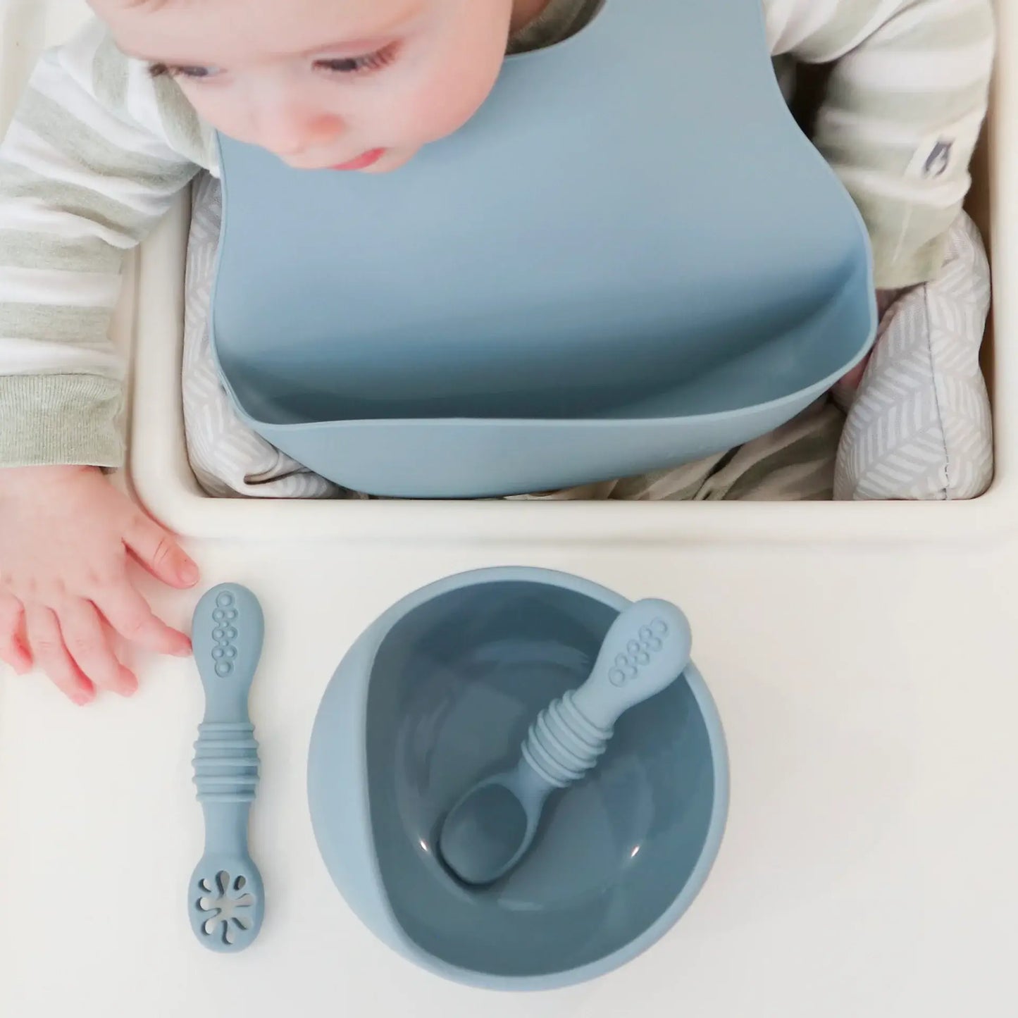 Suction Bowl & Training Spoons - Dusty Teal