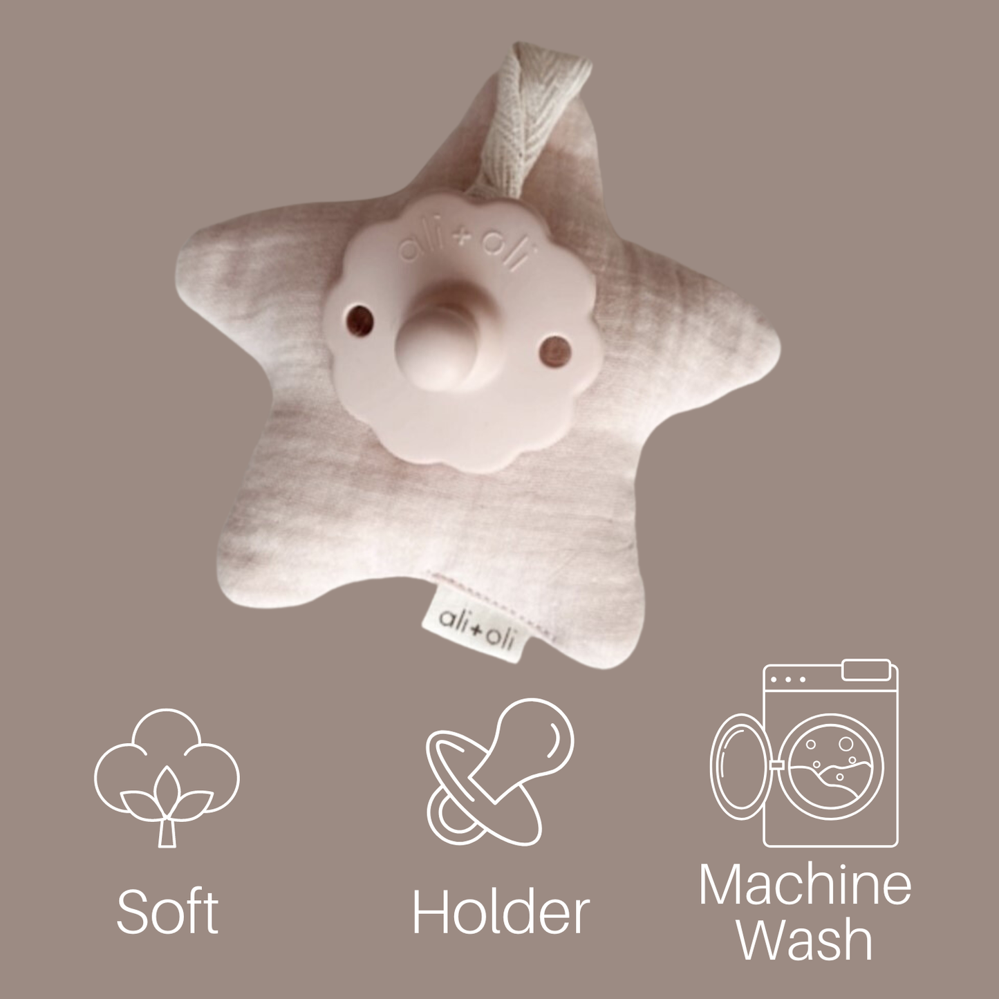 Ali+Oli - Star Pacifier Holder Soft Cuddly Binky Toy (Muslin Ivory)
