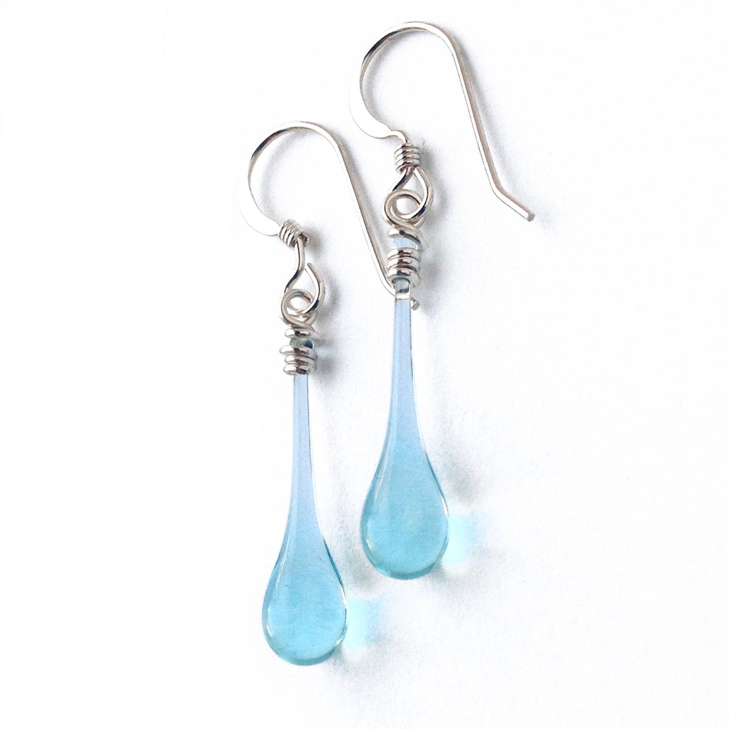 Sundrop Jewelry - Aqua Recycled Glass Raindrop Earrings, Elegant & Ecofriendly
