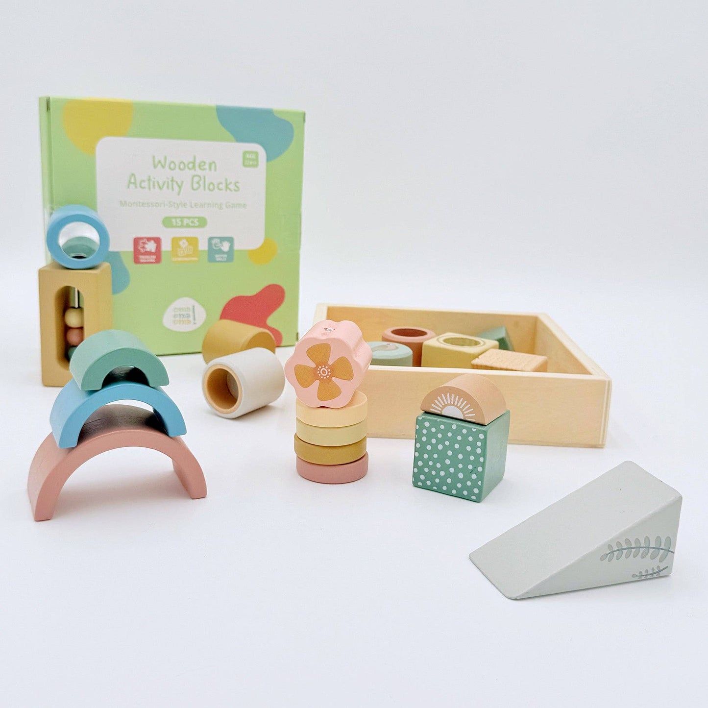 Wooden Sensory Activity Blocks - Stacking & Sorting Toy 12m+