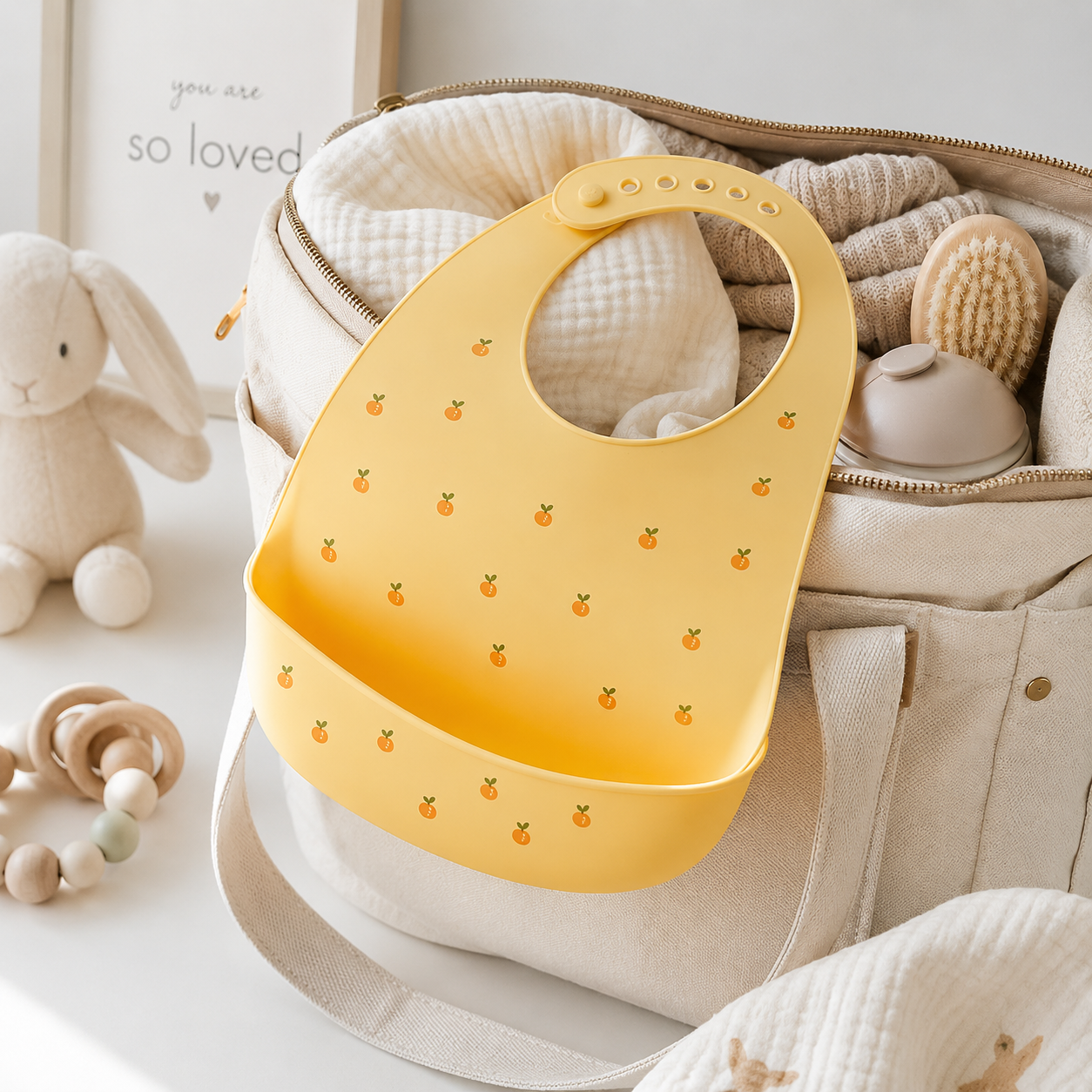 Pearhead - Baby Bib Set, You’re a Peach, Silicone, Set of 2