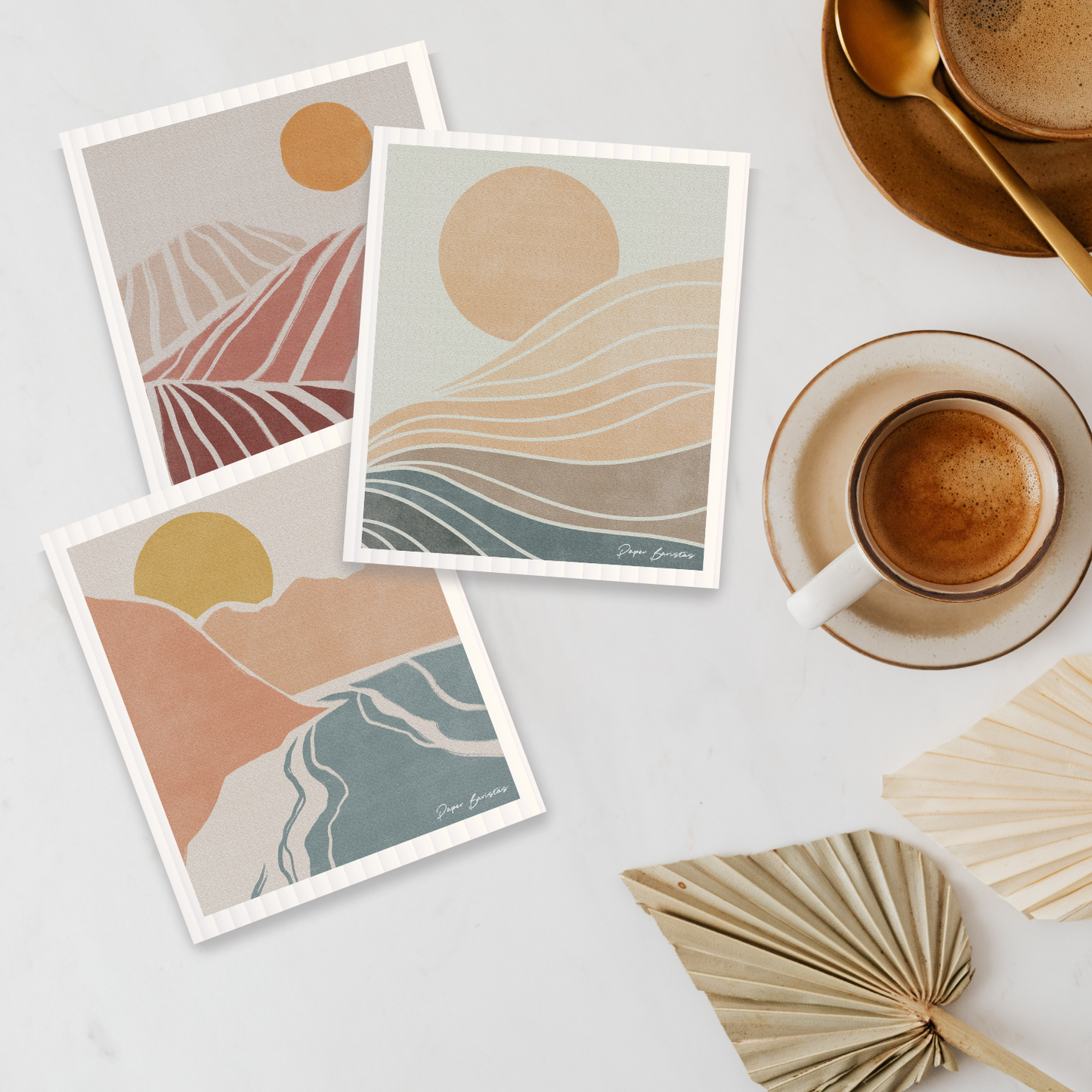 Paper Baristas - Set of 3 Swedish Dishcloth: Landscape Line Combo