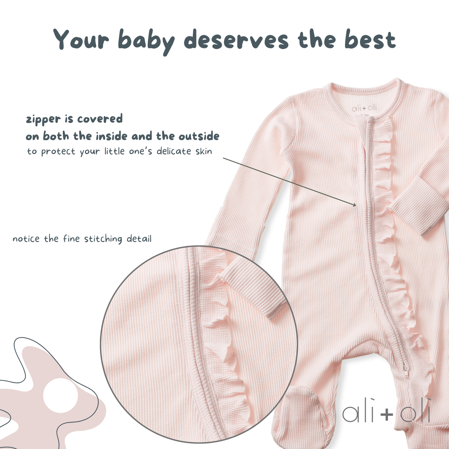 Ali+Oli - Baby Ruffle Footie 2-Way Zipper – Organic Cotton Waffle Knit