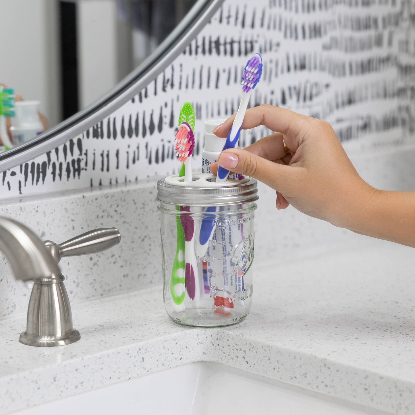 Fox Run Brands - Jarware Toothbrush and Toothpaste Holder Lids for Wide Mouth