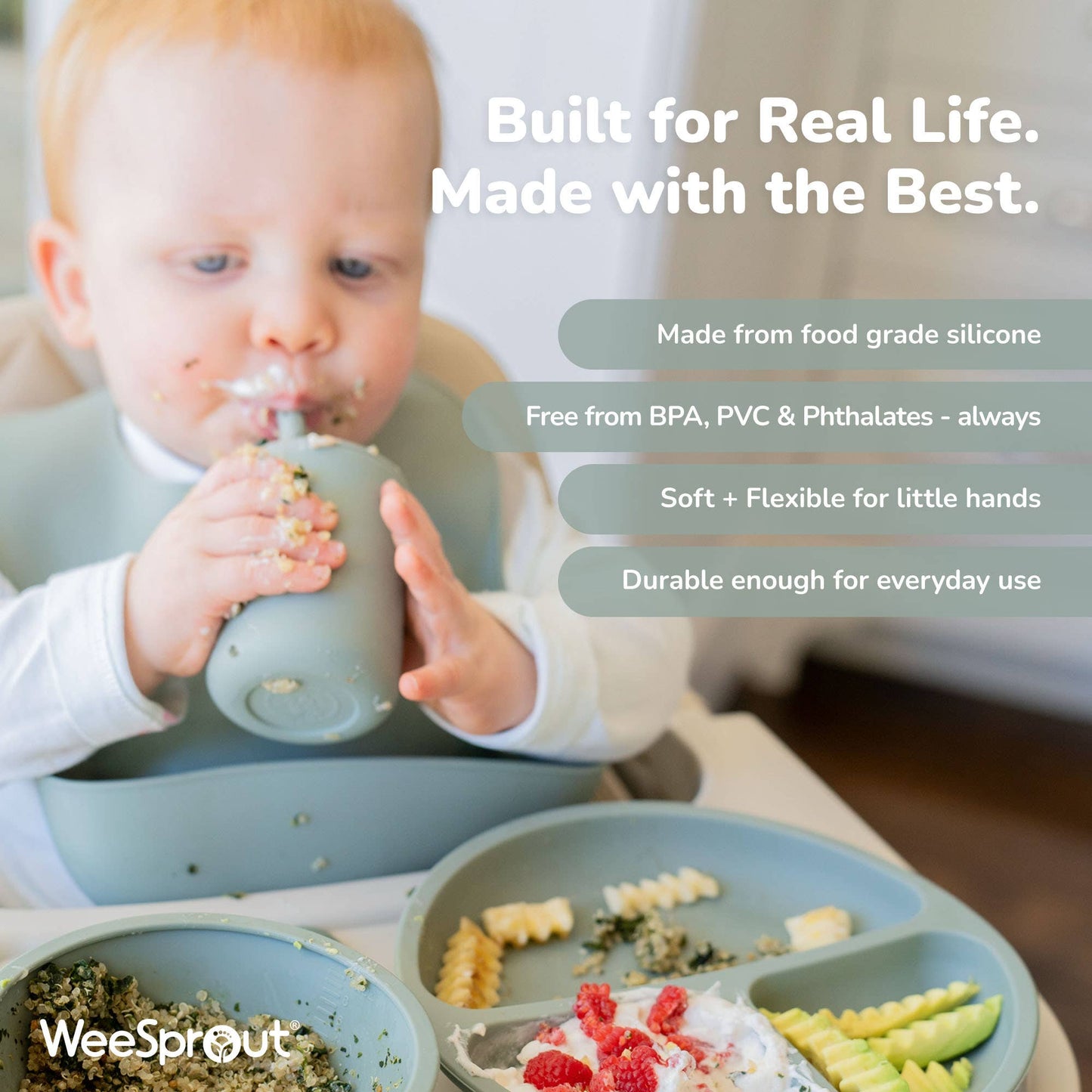 WeeSprout - Silicone Toddler Straw Cups – 4 oz, Set of 2