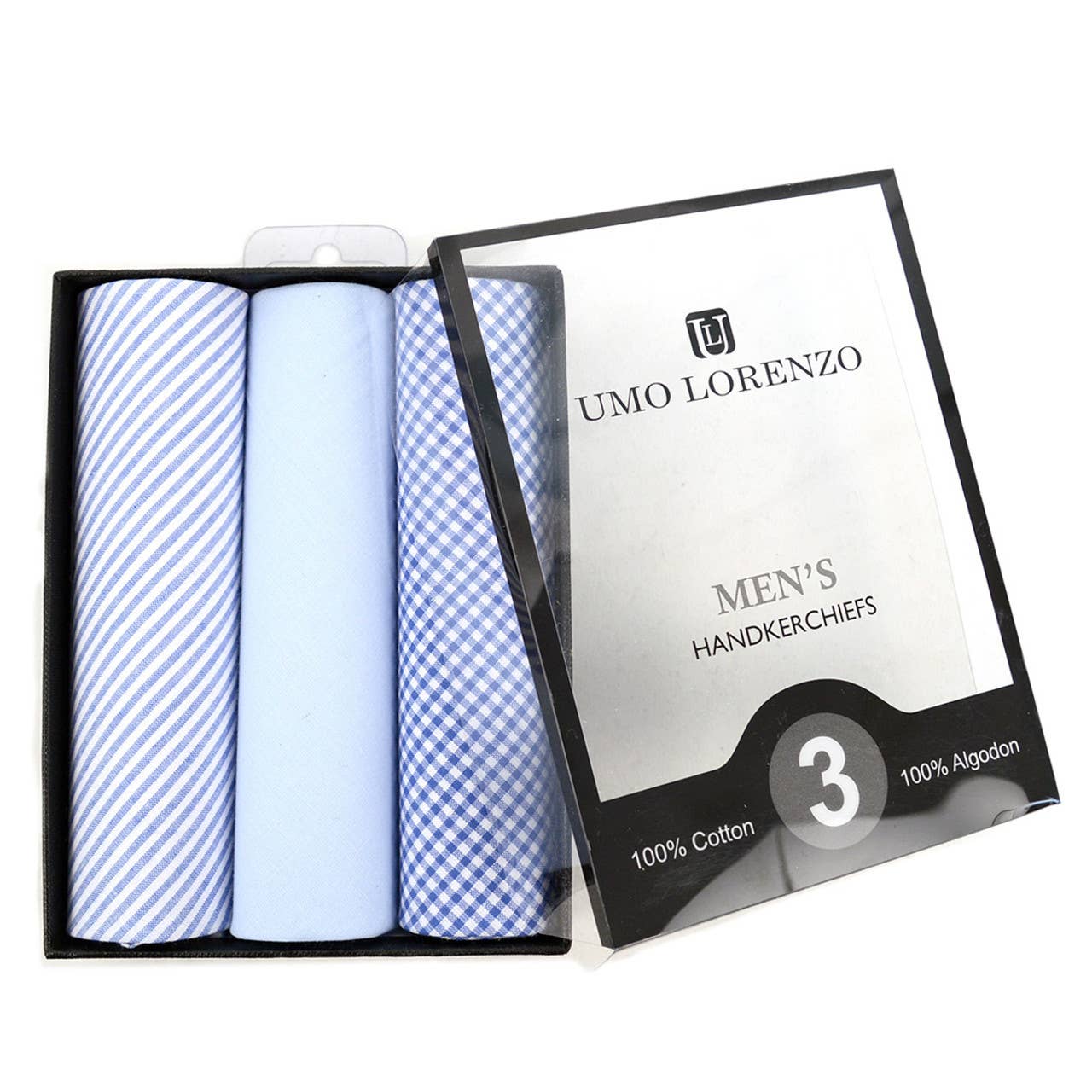 Men's Cotton Solid, Striped & Plaid Blue Handkerchiefs