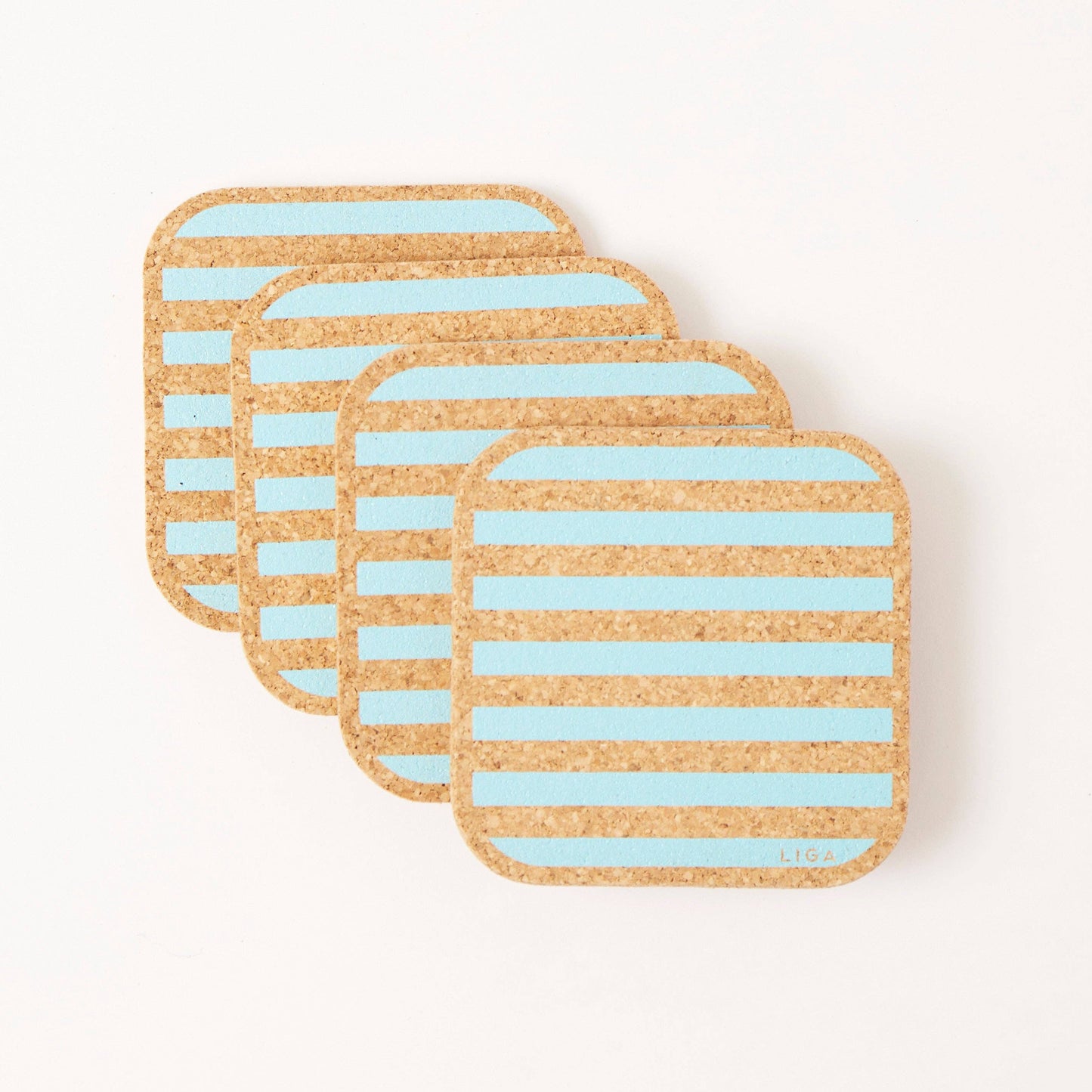 Cork Coasters | Candy Stripes - Blue | Set of 4