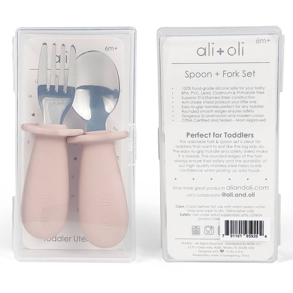 Ali+Oli - Ali+Oli Spoon & Fork Learning Set for Toddlers (Pink) 6m+