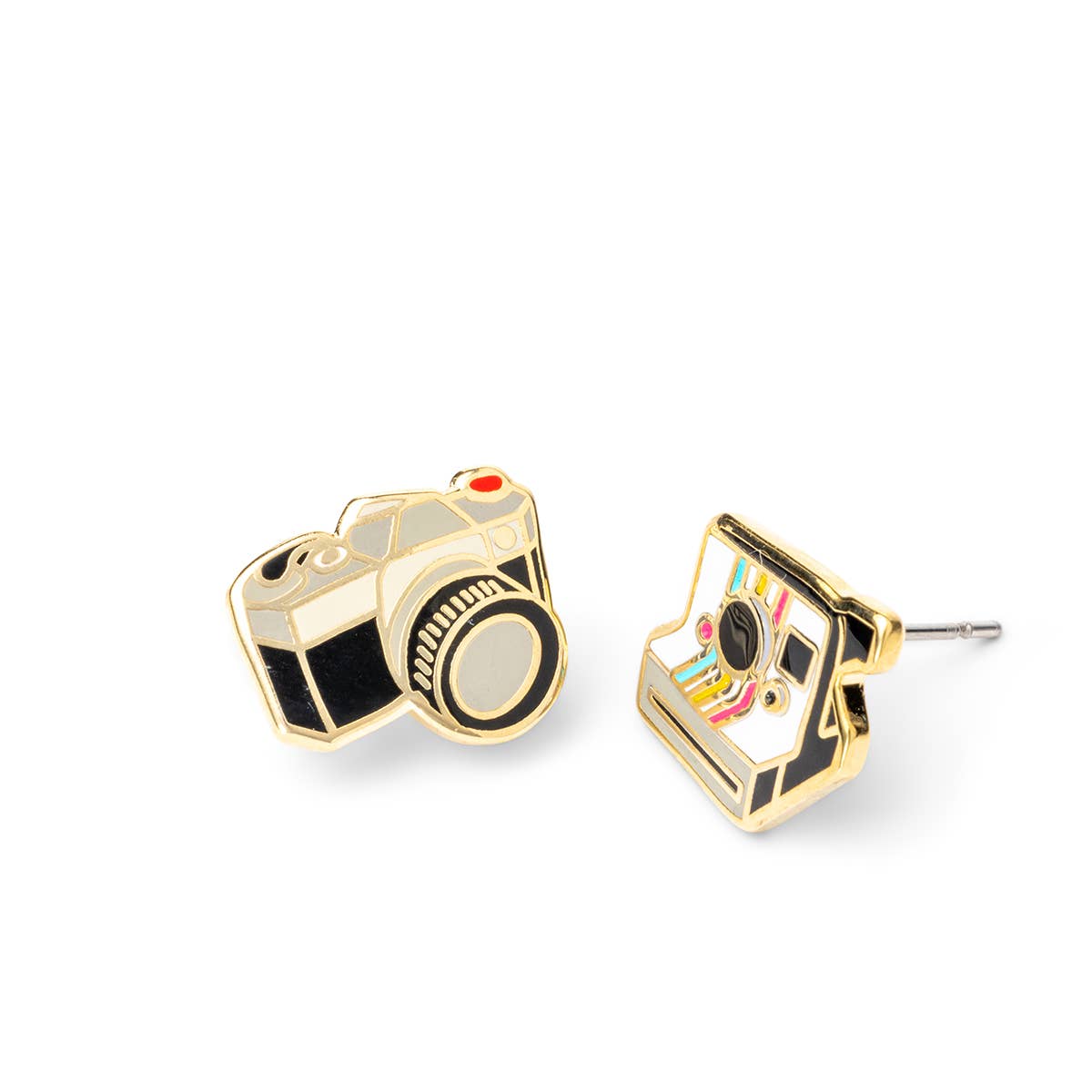Cameras Earrings | Gold Polaroid Mismatched Studs
