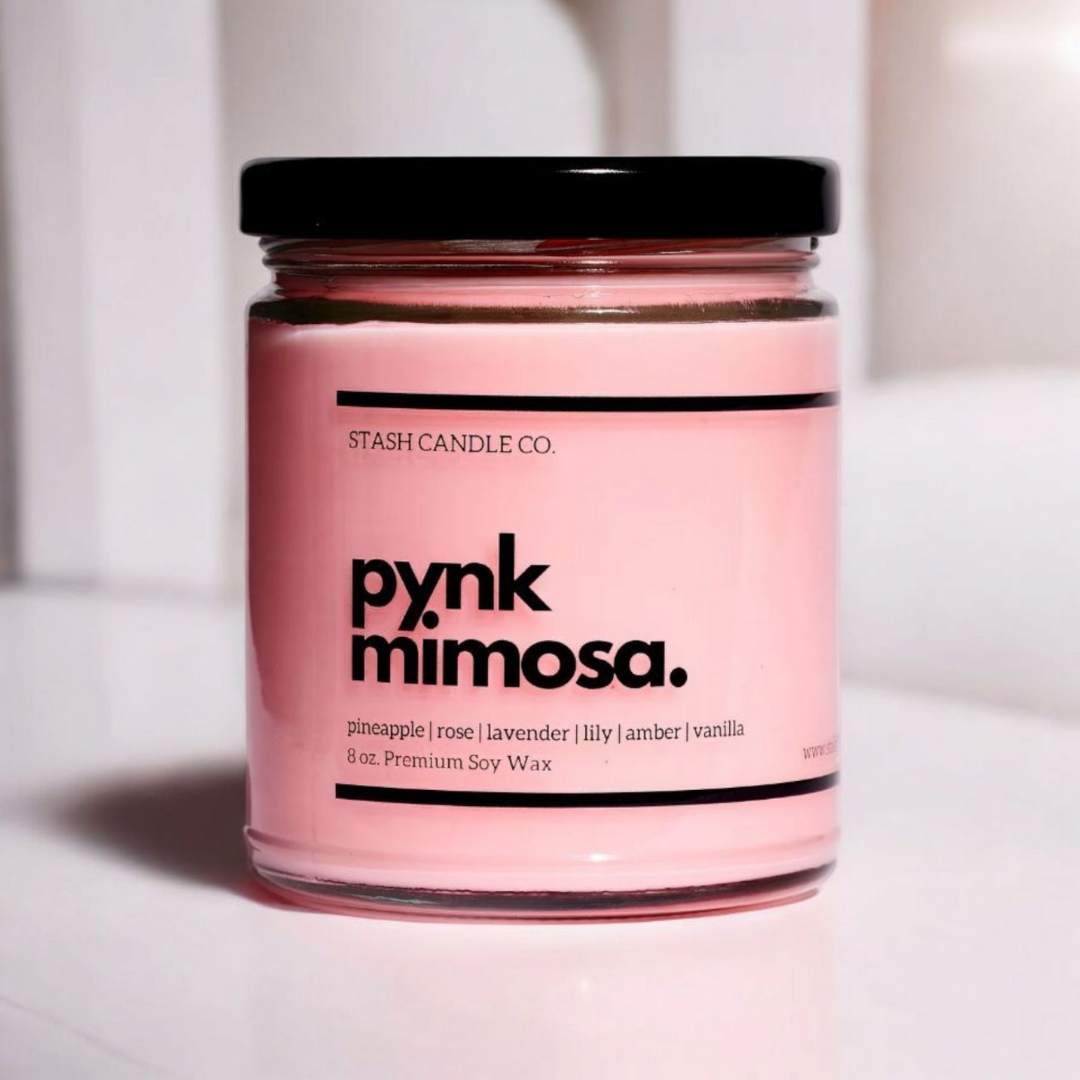 Stash Candle Co. - Pynk Mimosa Candle, 8oz Rose Lavender Lily Pineapple Vanilla