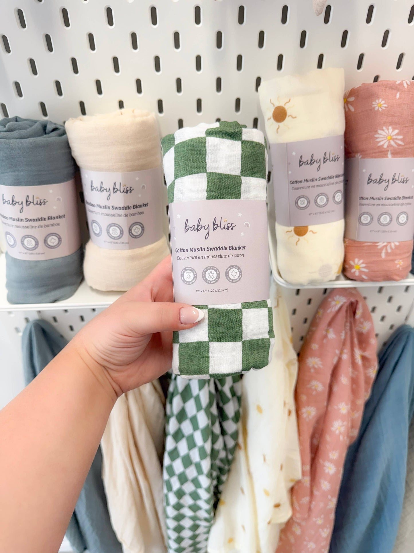 Muslin Swaddle Blanket - Sage Checker