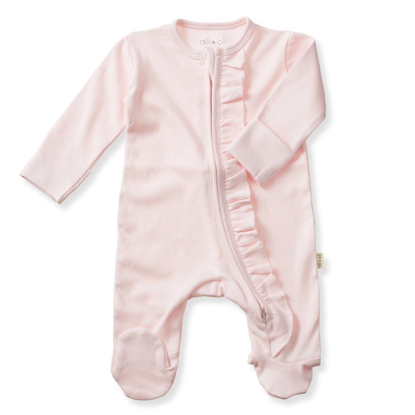 Ali+Oli - Baby Ruffle Footie 2-Way Zipper – Organic Cotton Lounge Wear