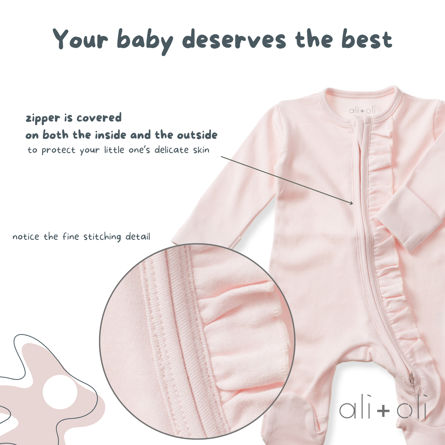 Ali+Oli - Baby Ruffle Footie 2-Way Zipper – Organic Cotton Lounge Wear