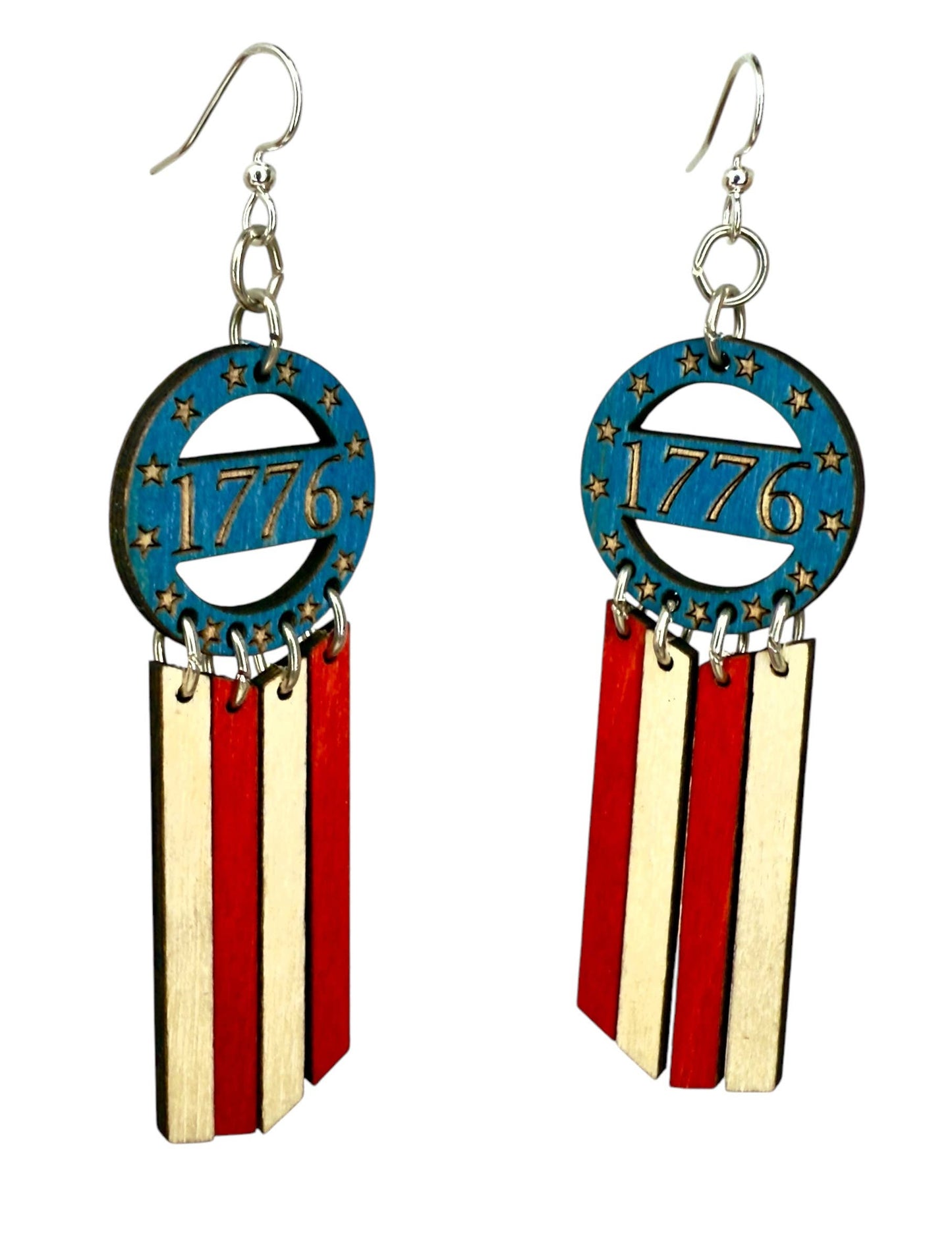 Green Tree Jewelry - American Flag Dangle Earrings #1776