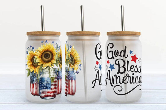 Kate Haven Glass Tumblers for Every Occasion - God Bless America 16oz Frosted Libbey Glass Tumbler