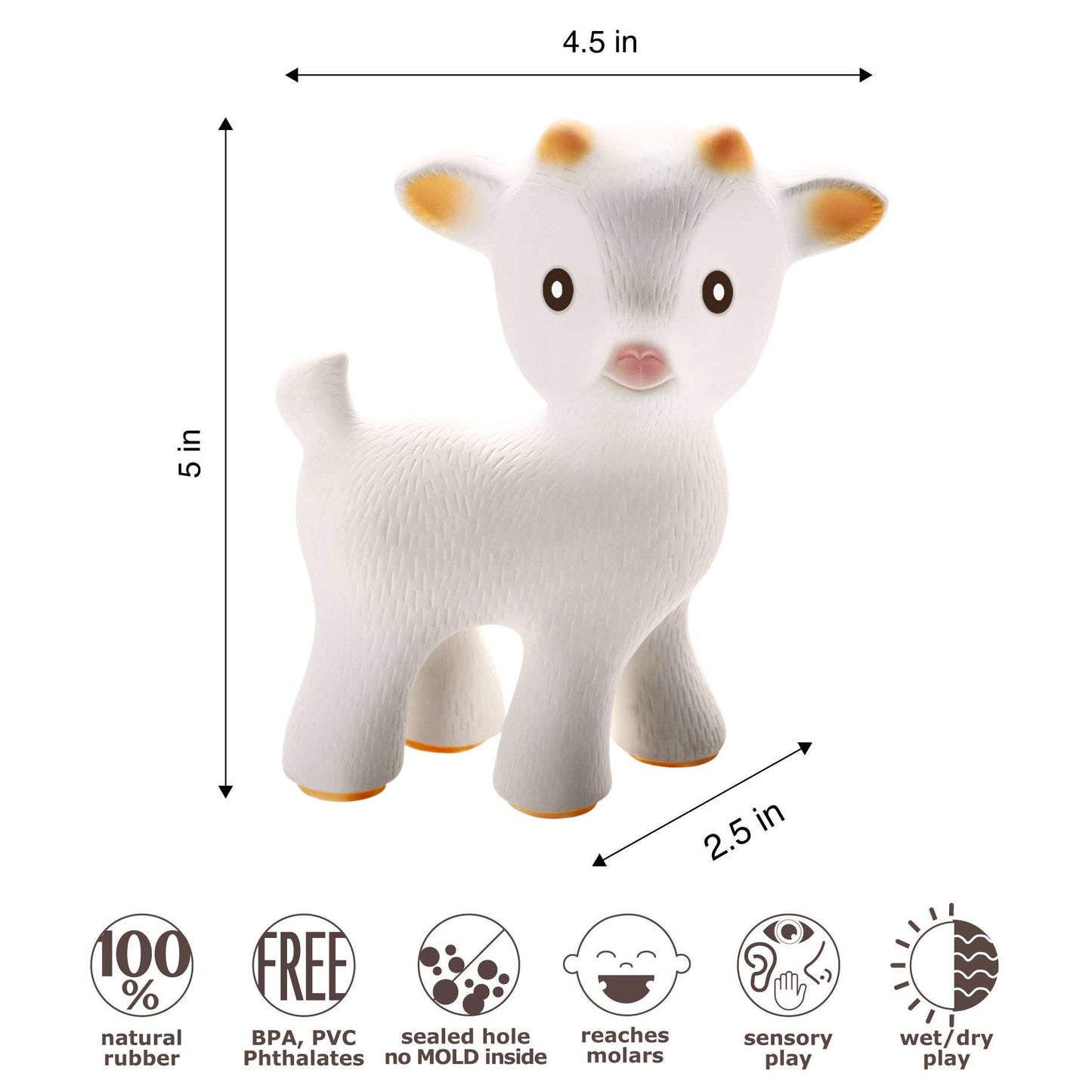 CaaOcho Natural Rubber Toys - Natural Rubber Teether Goat, Non-Toxic, Mold-free Design