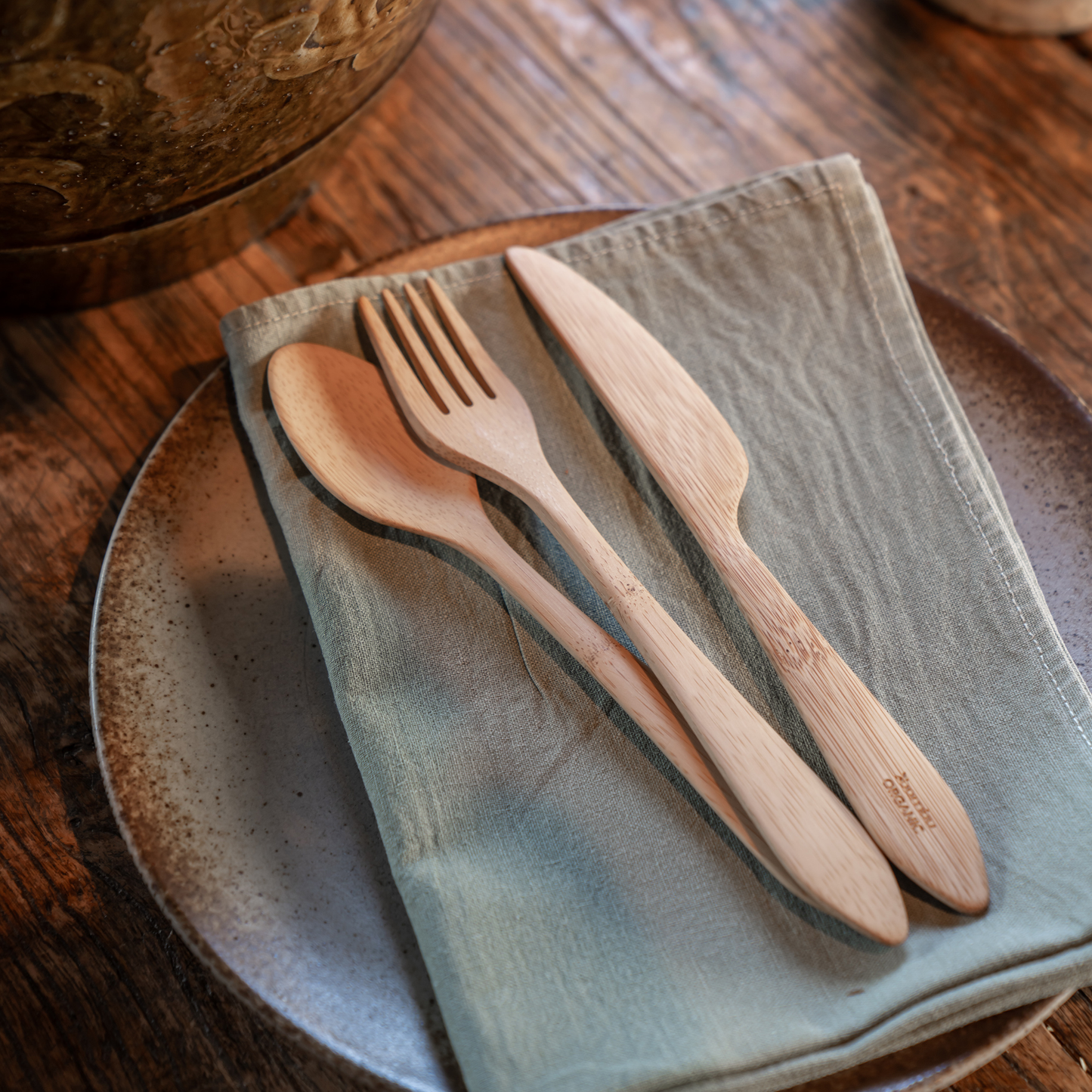 NEW DESIGN Bamboo Spoon, Knife & Fork Set
