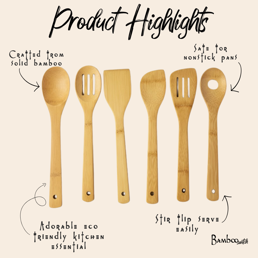 Bamboo Kitchen Utensil 6 Piece Set