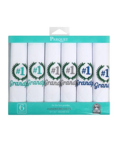 Men's "#1 Grandpa" Cotton Embroidered Handkerchiefs 6pcs Set