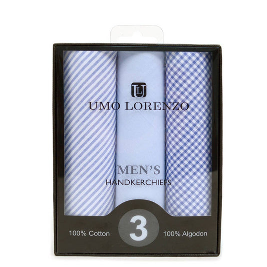 Men's Cotton Solid, Striped & Plaid Blue Handkerchiefs