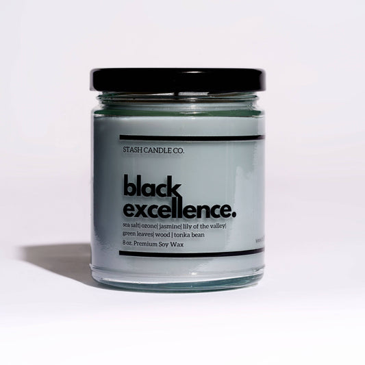 Stash Candle Co. - Black Excellence Candle, 8oz. Orange Freesia Amber Musk