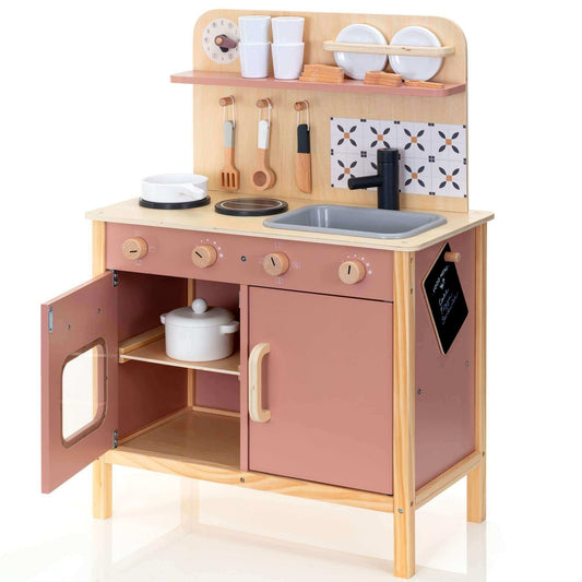 Wooden Play Kitchen Set - Montessori Pretend Cooking, Baking
