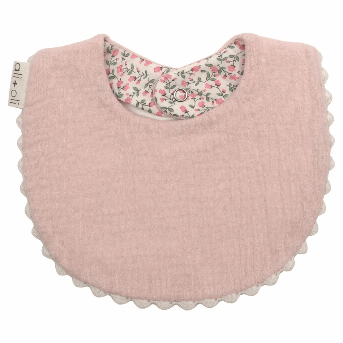 Ali+Oli - Muslin Cotton Baby Bib Double Sided (Pink/Flowers)