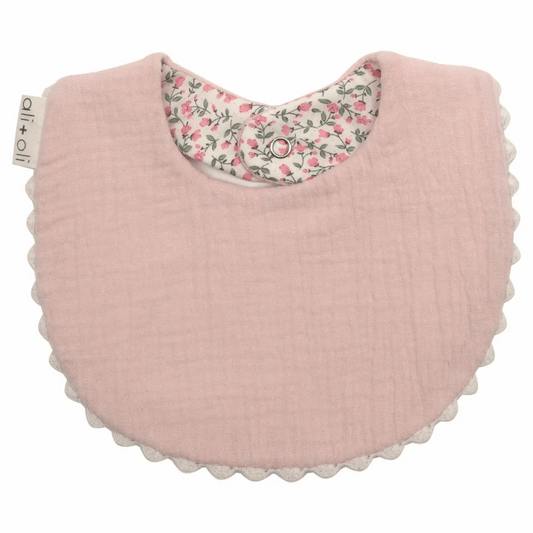 Ali+Oli - Muslin Cotton Baby Bib Double Sided (Pink/Flowers)