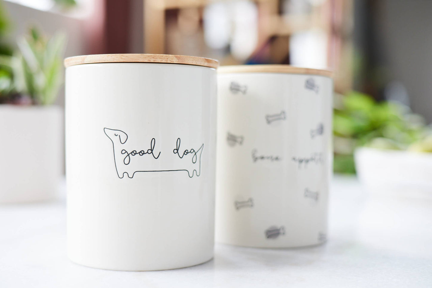 Pearhead - Good Dog Ceramic Treat Jar with Wooden Lid