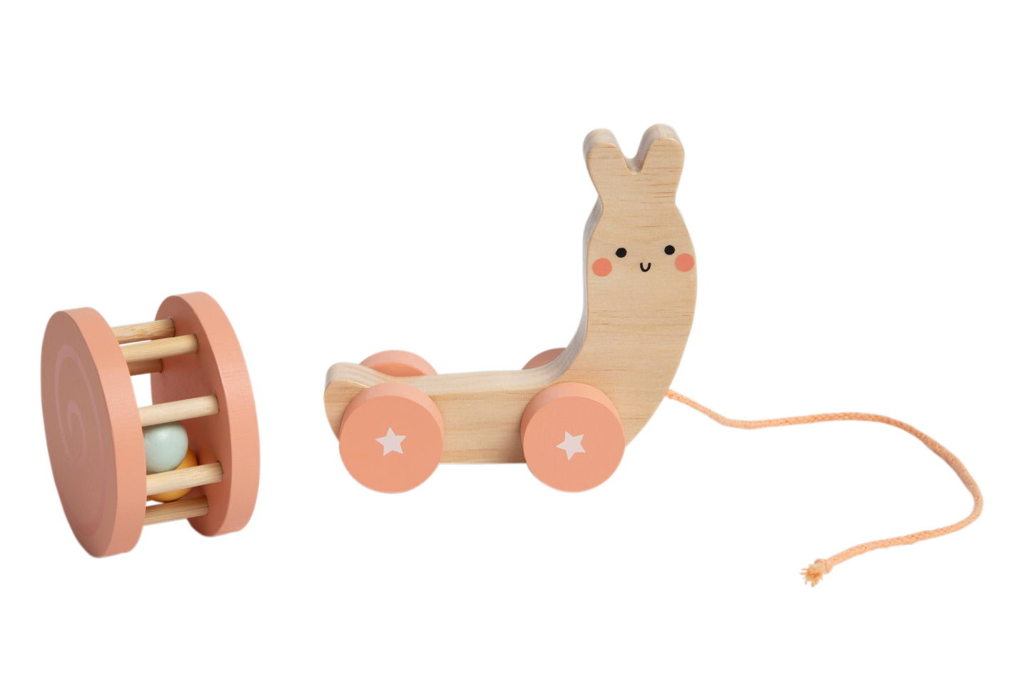 Pearhead - Snail Wooden Pull Toy, Rattle Shell, Baby or Toddler Toy