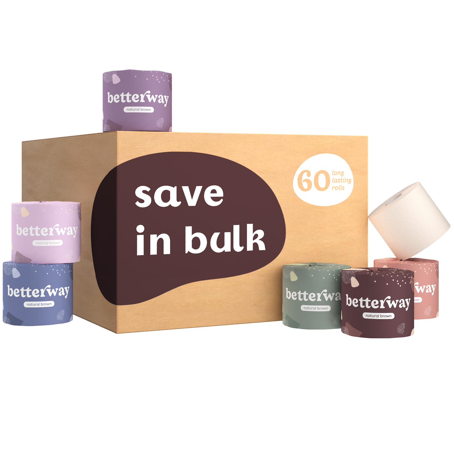Betterway - Single-Wrapped Bamboo TP - 36-pack | White & Natural Brown