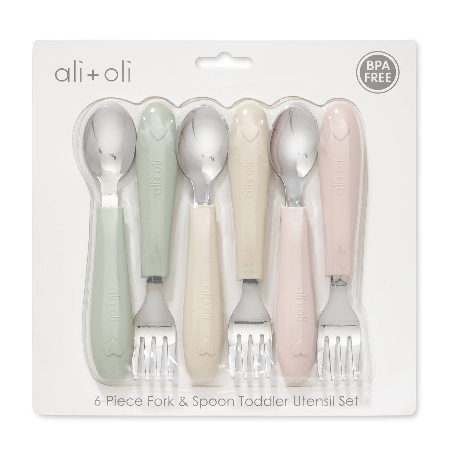Ali+Oli - Ali+Oli (6pc) Toddler Utensils Set - Stainless Steel (Heart)