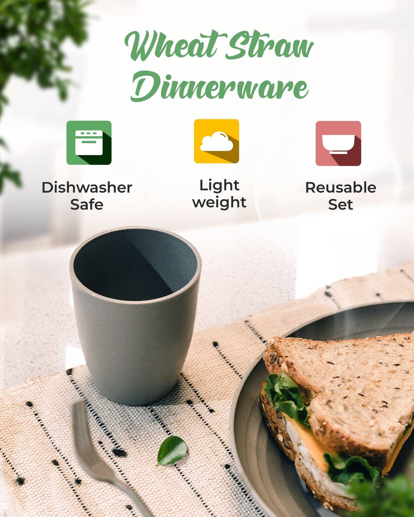 Greendish - Eco-Friendly Wheat Straw Dinnerware Combo Sets Reusable Kit