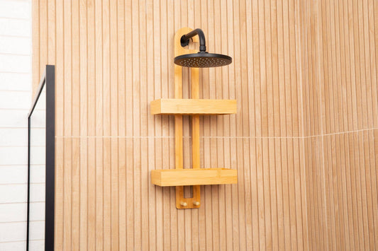 Overhead Bamboo Shower Caddy