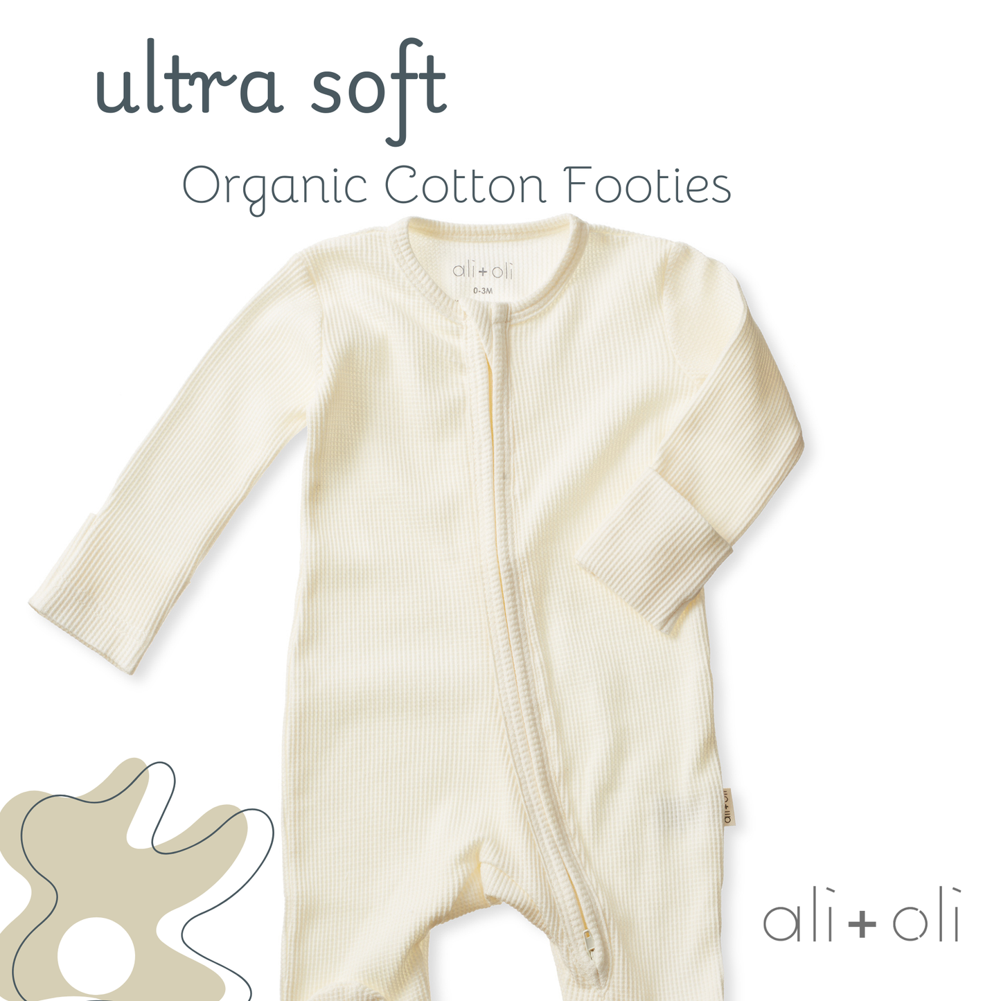 Ali+Oli - Baby Footie 2-Way Zipper – Organic Cotton Waffle Knit