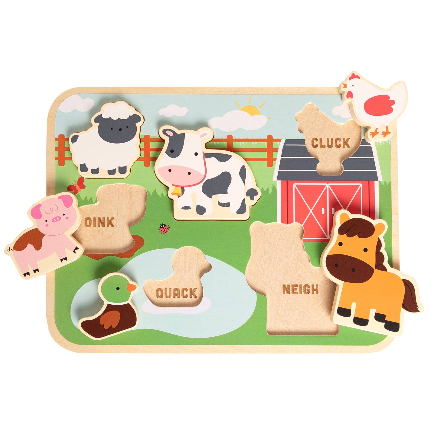Pearhead - Wooden Barn Animal Puzzle, 6 piece Farm Sounds Learning Toy