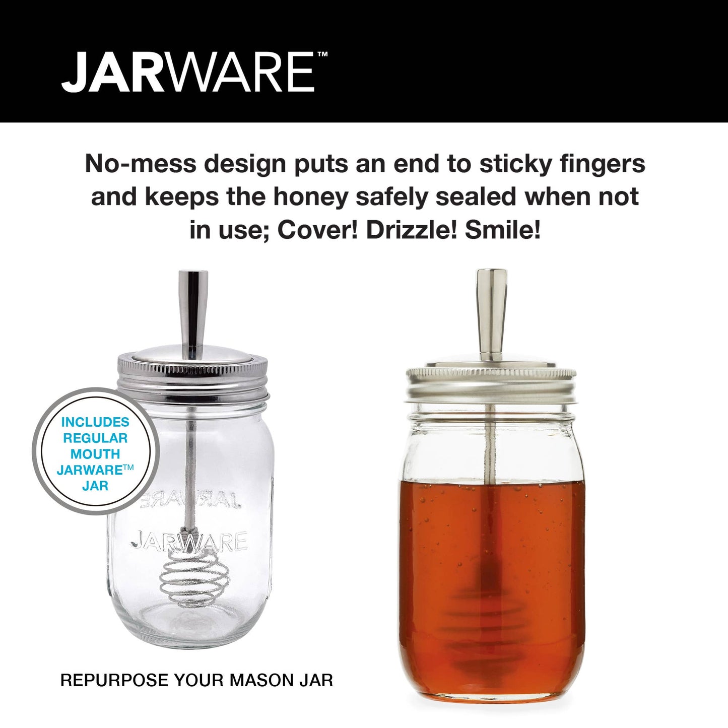 Fox Run Brands - Jarware Mason Jar and Honey Dipper Lid