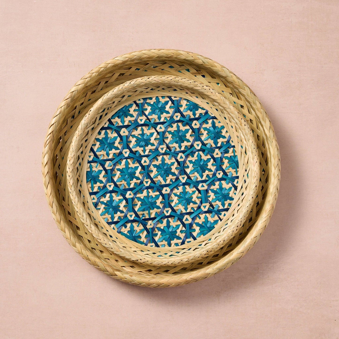 Ten Thousand Villages - Phu An Bamboo Basket with Blue - 10.5